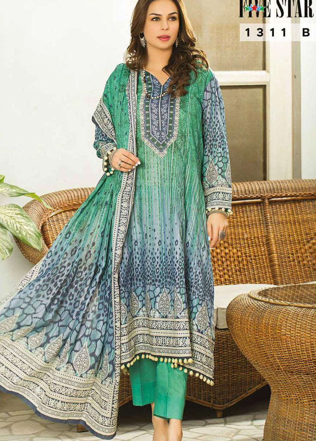Five Star Printed Lawn Suits Unstitched 3 Piece FS22CL D-1311B - Summer Collection
