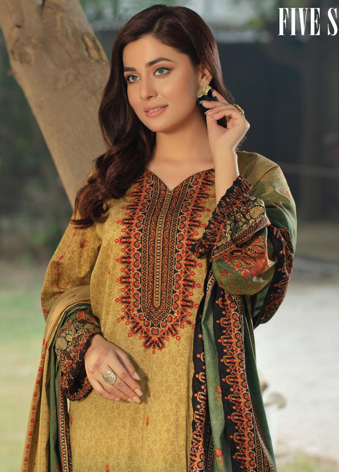 Five Star Printed Linen Suits Unstitched 3 Piece FS21CL D-198A - Winter Collection