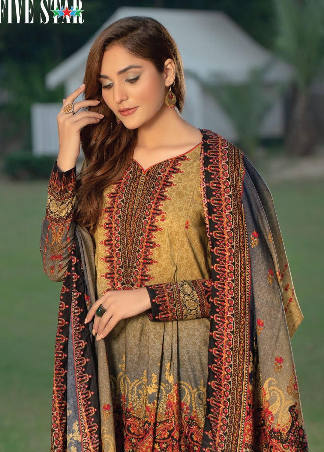 Five Star Printed Linen Suits Unstitched 3 Piece FS21CL D-198B - Winter Collection