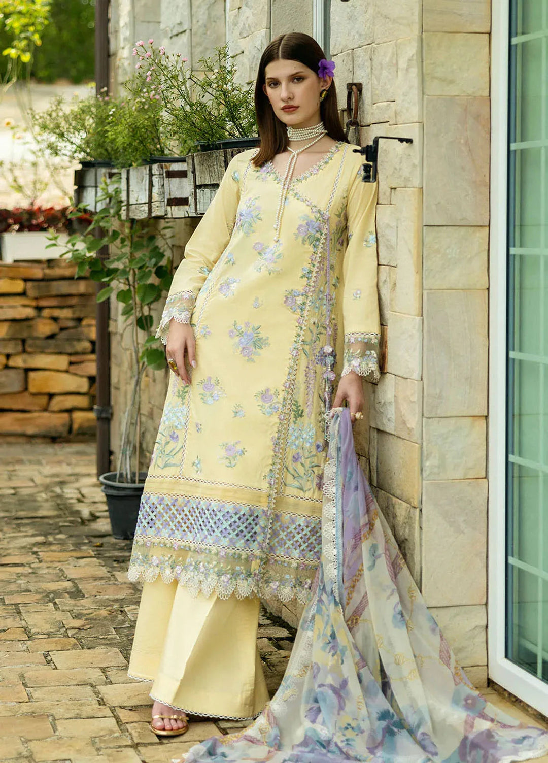 Flanerie by Roheenaz Embroidered Lawn Suit Unstitched 3 Piece RNZ25F Gisele RNZ-4A - Summer Collection