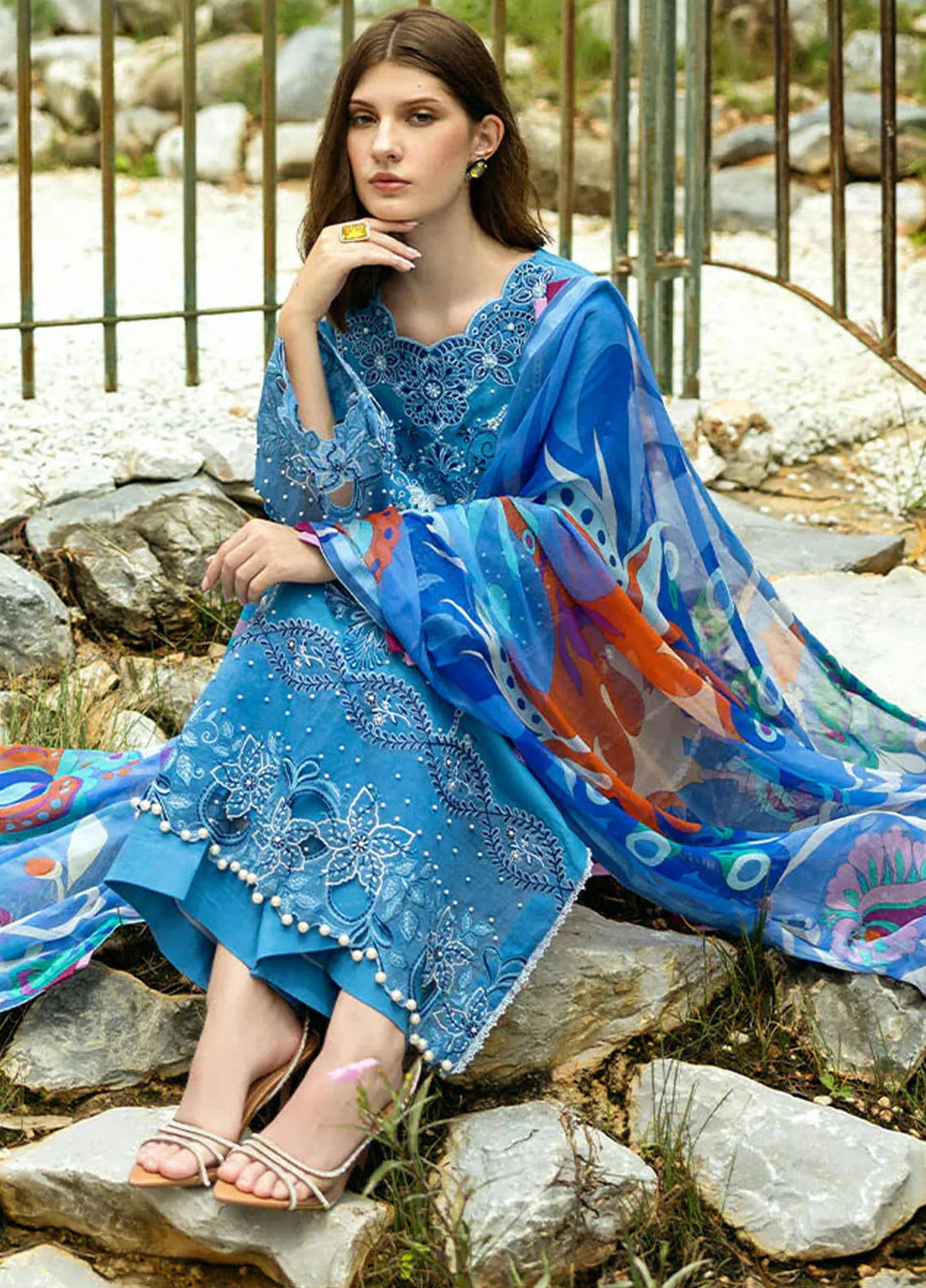 Flanerie by Roheenaz Embroidered Lawn Suit Unstitched 3 Piece RNZ25F Noemi RNZ-6B - Summer Collection