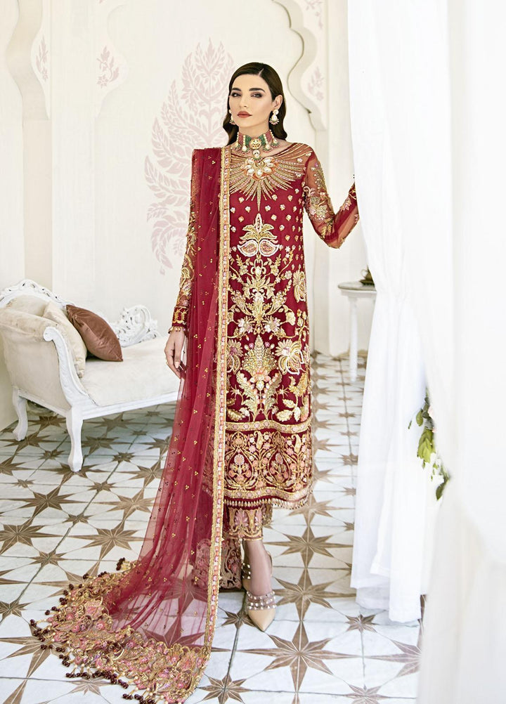 Gulaal Luxury Pret Embroidered Net 3 Piece Dress GL22FDR Rouge