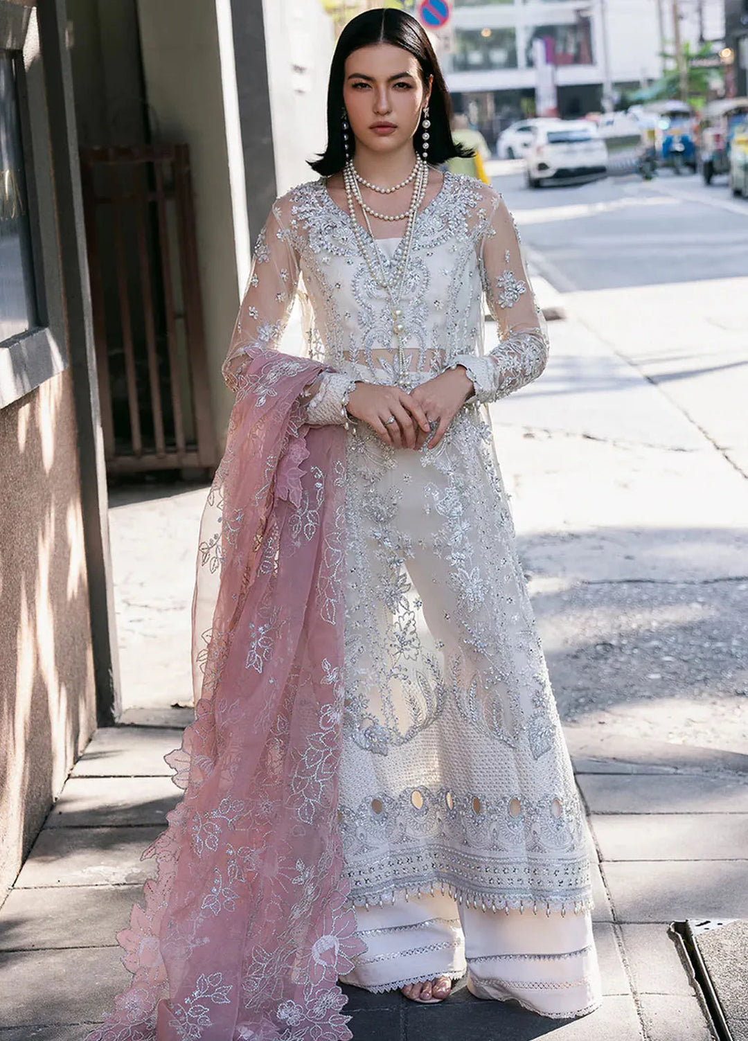 Fleurie By Saad Shaikh Embroidered Net Suits Unstitched 4 Piece SSK24F Pearl Wind - Luxury Collection