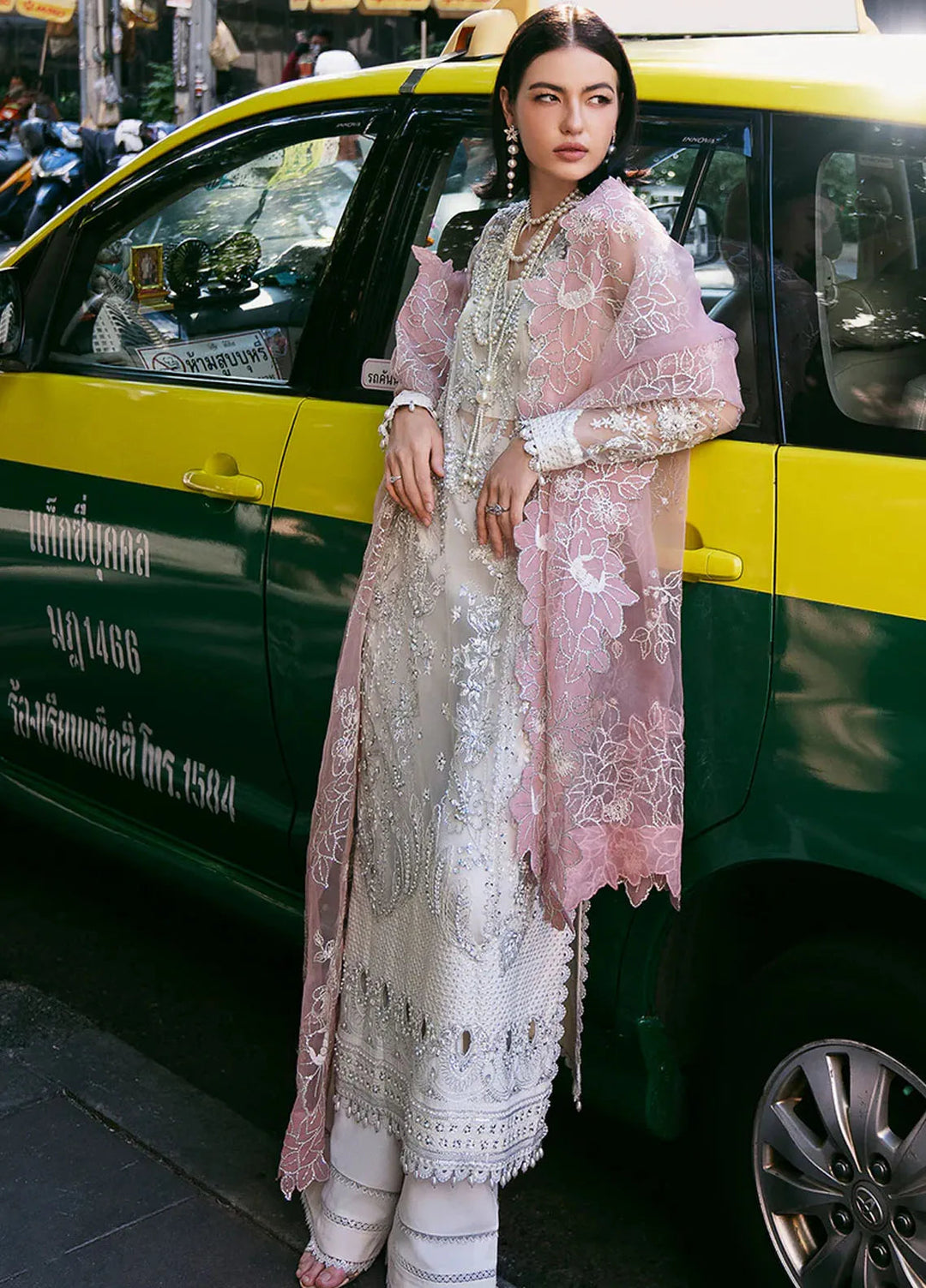 Fleurie By Saad Shaikh Embroidered Net Suits Unstitched 4 Piece SSK24F Pearl Wind - Luxury Collection