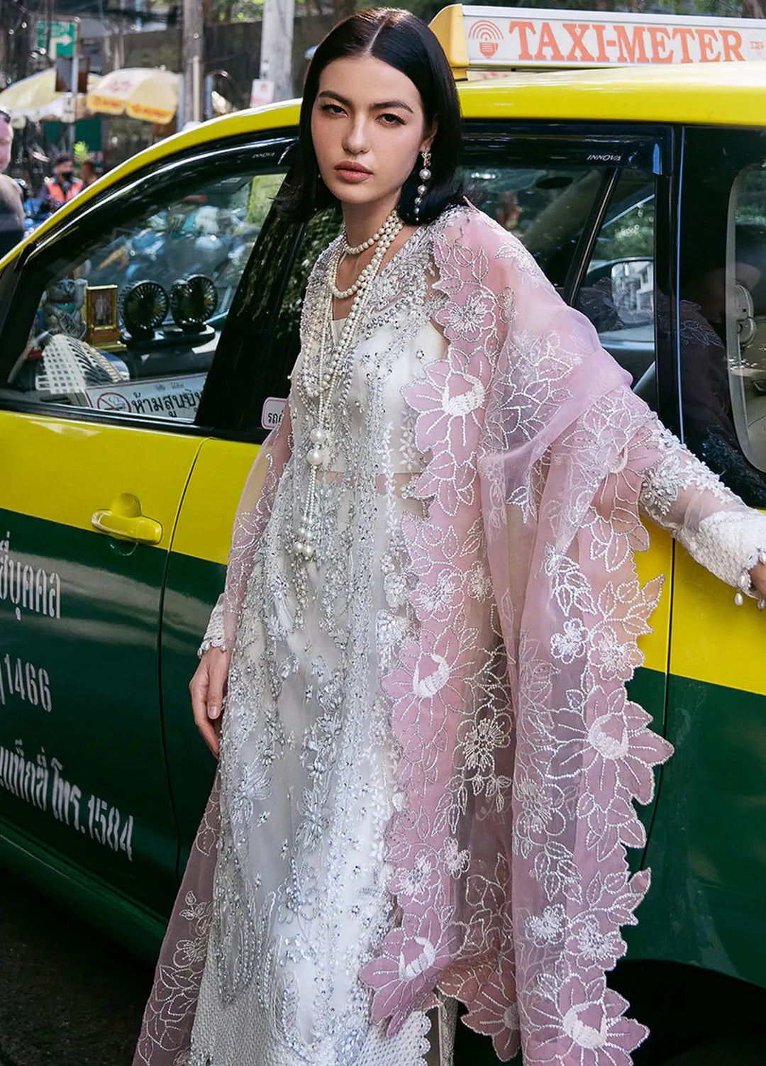 Fleurie By Saad Shaikh Embroidered Net Suits Unstitched 4 Piece SSK24F Pearl Wind - Luxury Collection