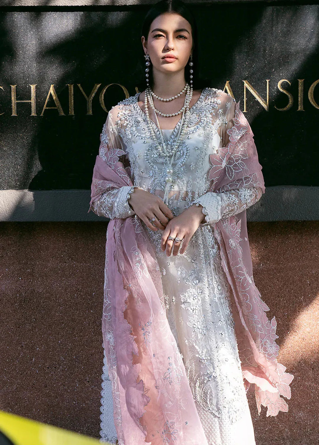 Fleurie By Saad Shaikh Embroidered Net Suits Unstitched 4 Piece SSK24F Pearl Wind - Luxury Collection