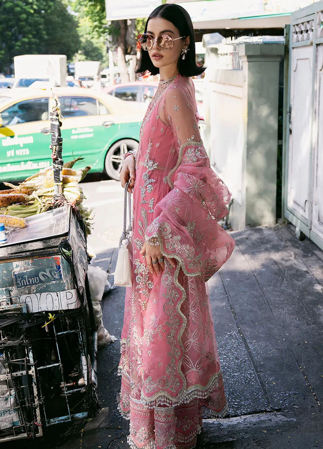 Fleurie By Saad Shaikh Embroidered Net Suits Unstitched 4 Piece SSK24F Sandy - Luxury Collection