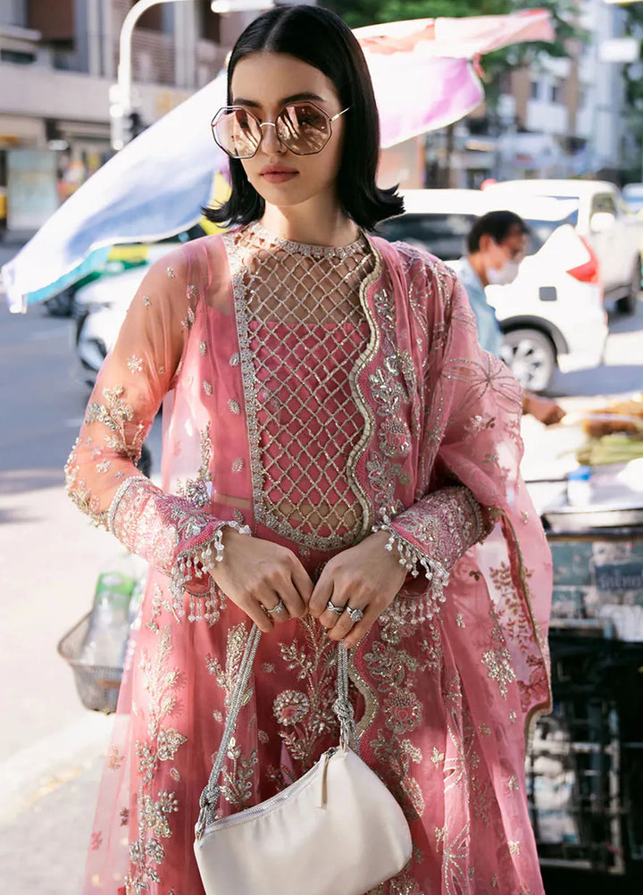 Fleurie By Saad Shaikh Embroidered Net Suits Unstitched 4 Piece SSK24F Sandy - Luxury Collection