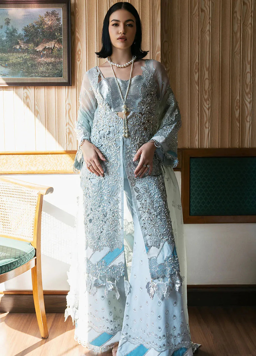 Fleurie By Saad Shaikh Embroidered Shimr Suits Unstitched 4 Piece SSK24F Lyla - Luxury Collection