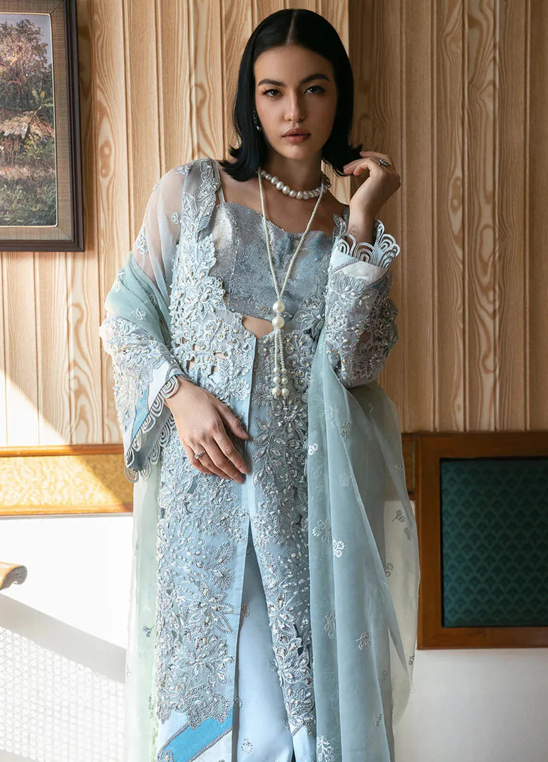 Fleurie By Saad Shaikh Embroidered Shimr Suits Unstitched 4 Piece SSK24F Lyla - Luxury Collection