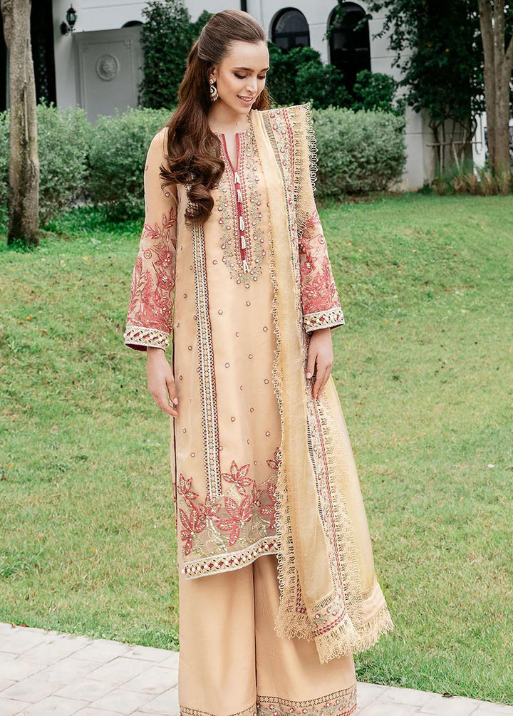 Saad Shaikh Pret Embroidered Organza 3 Piece Suit Beige Sea Sand