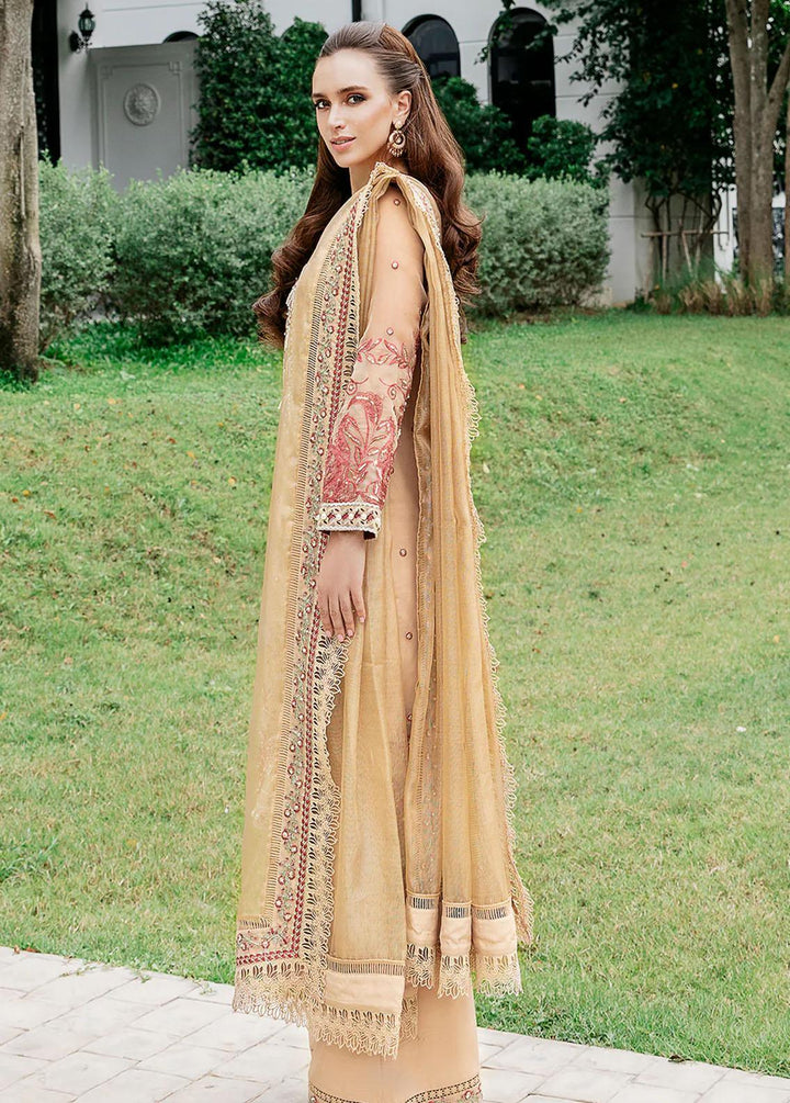 Saad Shaikh Pret Embroidered Organza 3 Piece Suit Beige Sea Sand