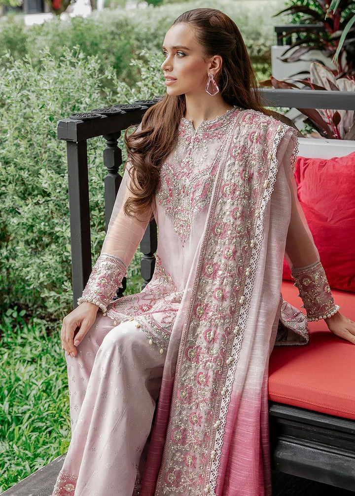 Saad Shaikh Pret Embroidered Organza 3 Piece Suit Pink Casade