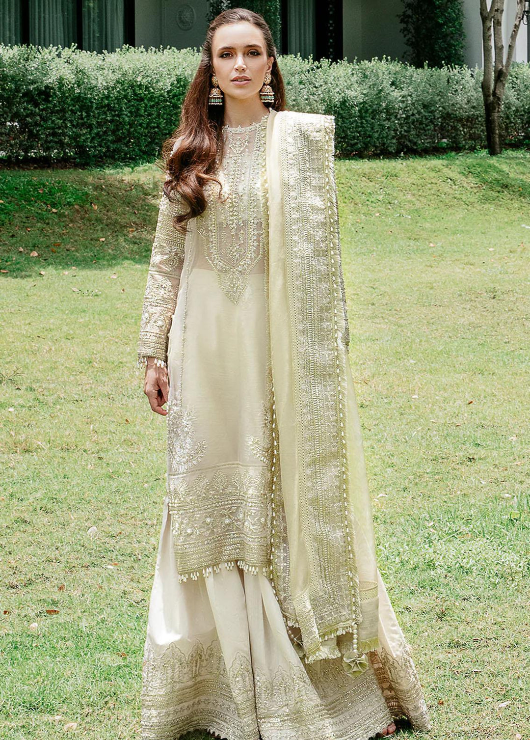 Saad Shaikh Pret Embroidered Organza 3 Piece Suit Skin Ivory Breeze
