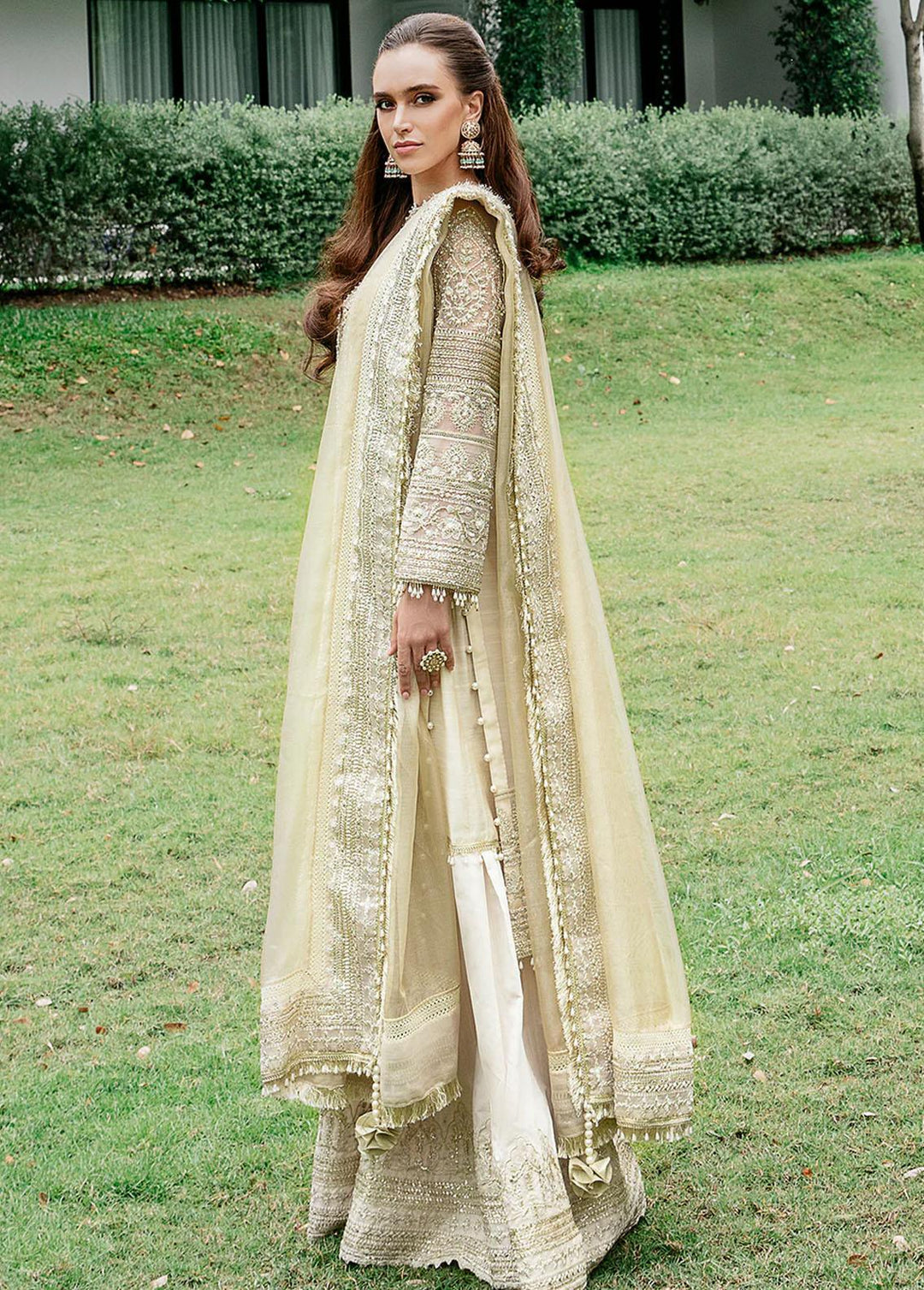 Saad Shaikh Pret Embroidered Organza 3 Piece Suit Skin Ivory Breeze