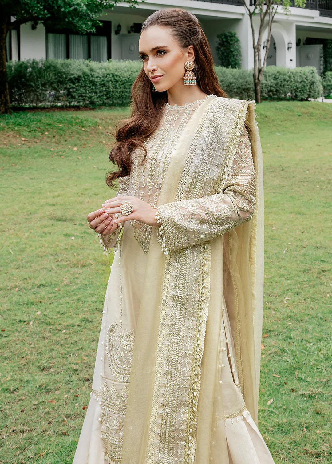 Saad Shaikh Pret Embroidered Organza 3 Piece Suit Skin Ivory Breeze