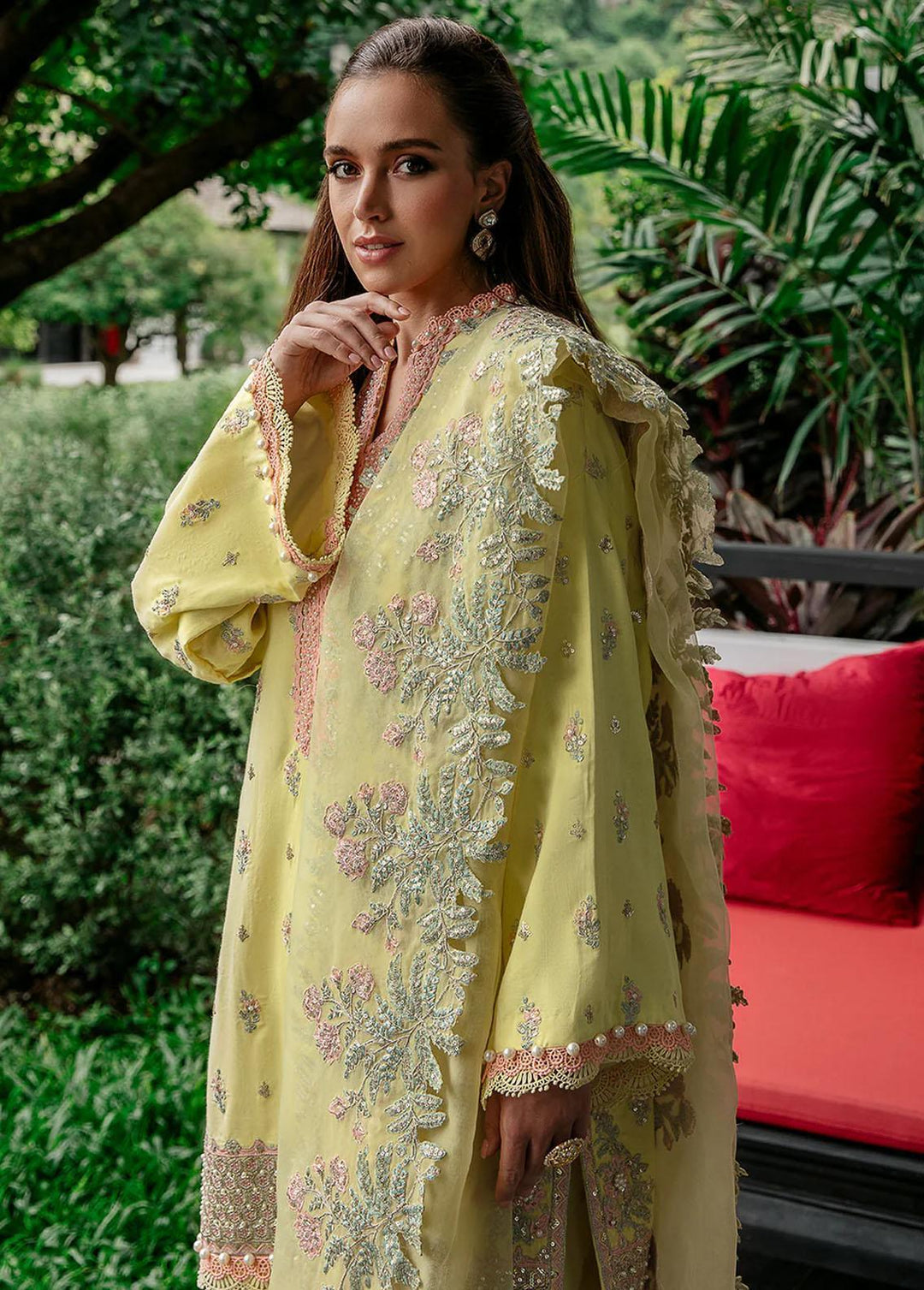 Saad Shaikh Pret Embroidered Raw Silk 3 Piece Suit Yellow Luna