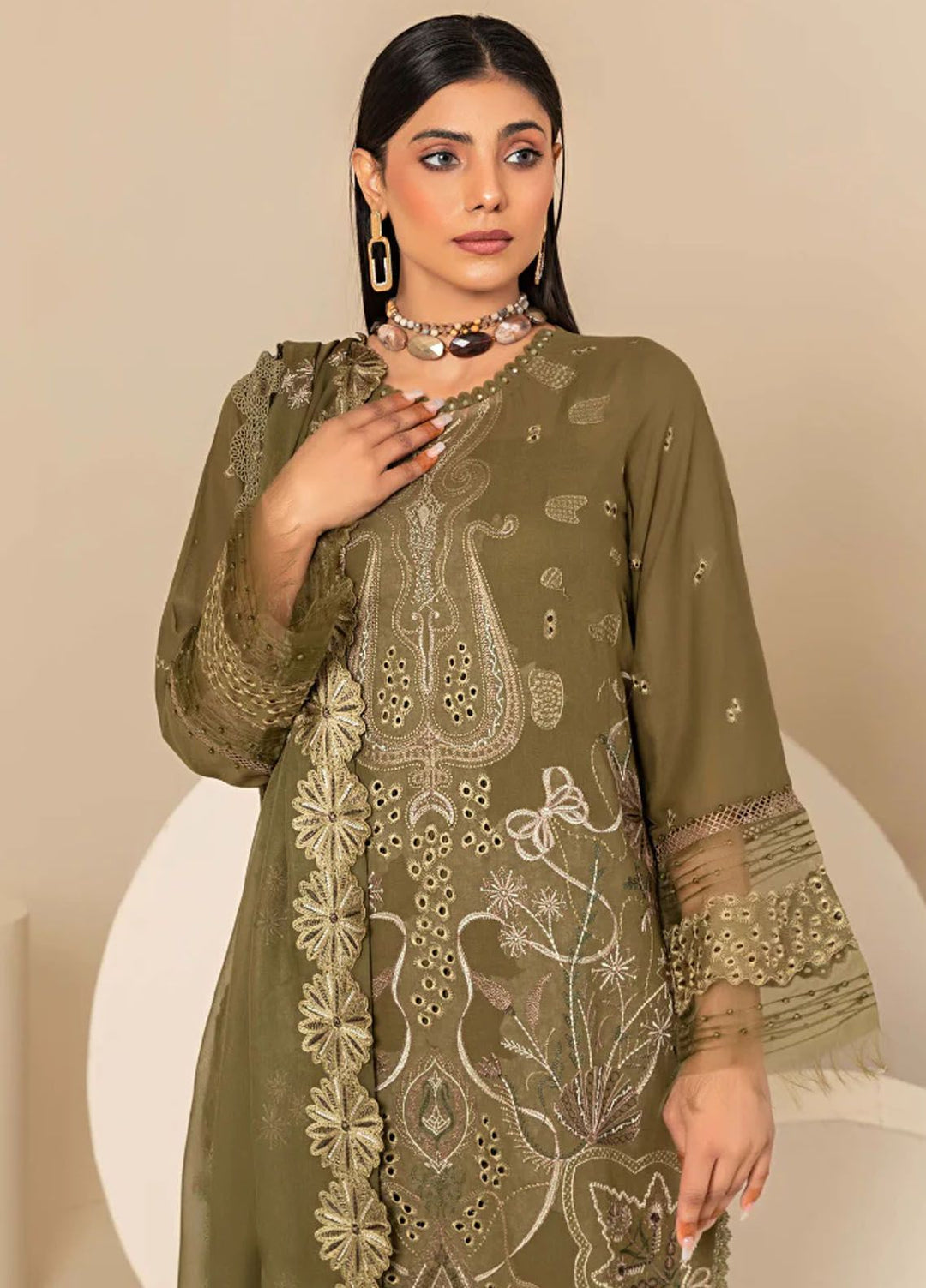 Flora By Humdum Embroidered Lawn Suit Unstitched 3 Piece HD24F FS01 - Summer Collection