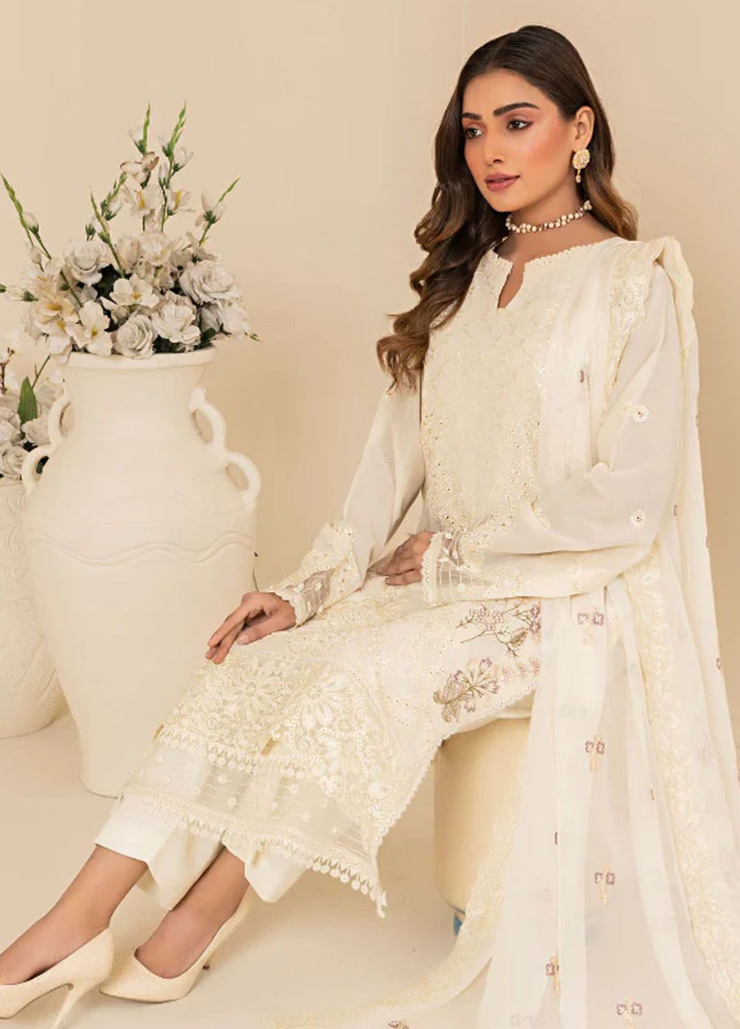 Flora By Humdum Embroidered Lawn Suit Unstitched 3 Piece HD24F FS02 - Summer Collection