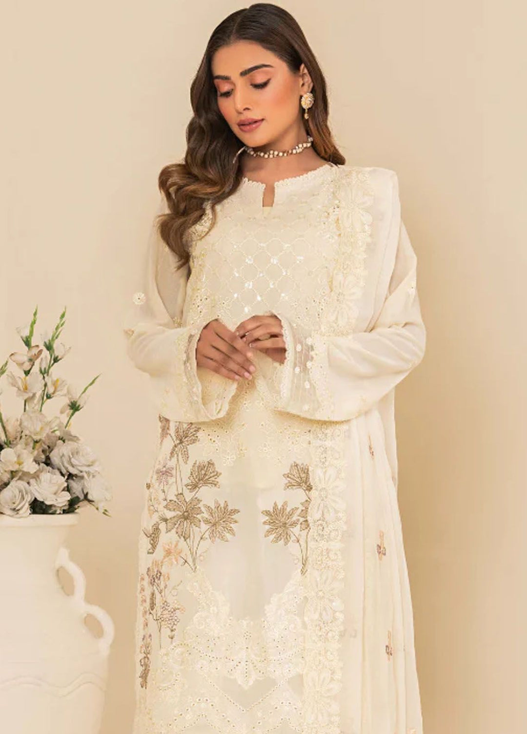 Flora By Humdum Embroidered Lawn Suit Unstitched 3 Piece HD24F FS02 - Summer Collection