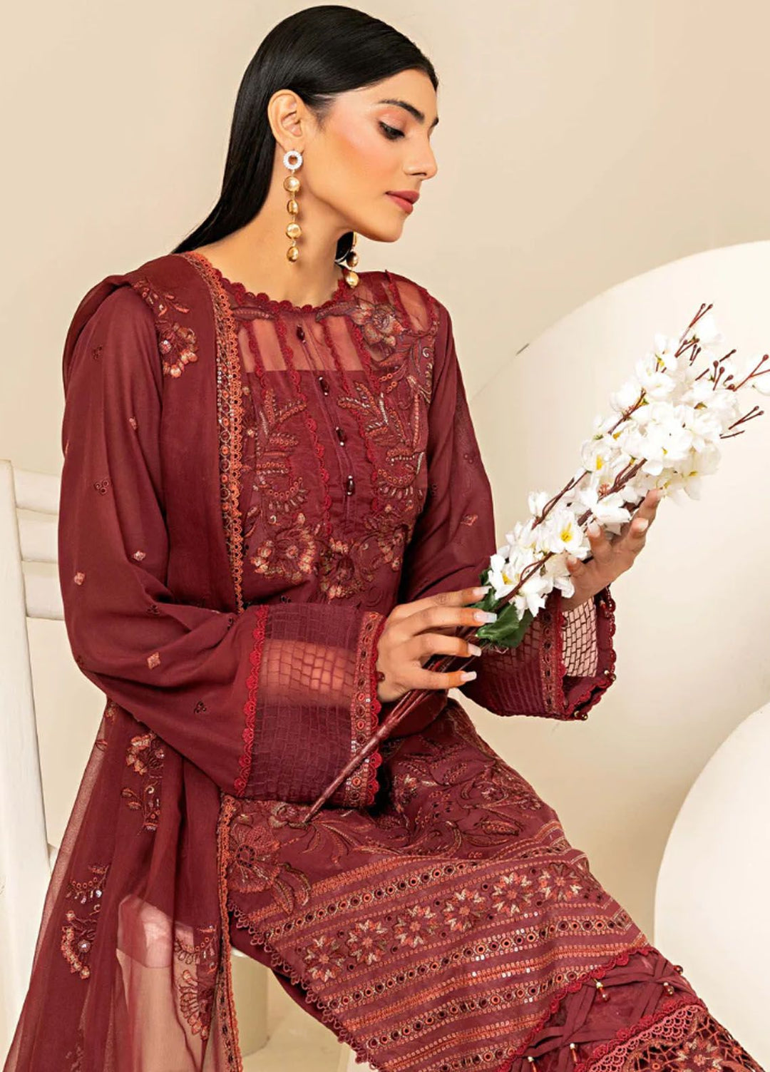 Flora By Humdum Embroidered Lawn Suit Unstitched 3 Piece HD24F FS05 - Summer Collection