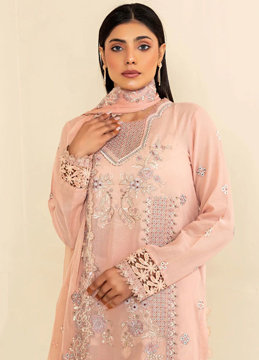 Flora By Humdum Embroidered Lawn Suit Unstitched 3 Piece HD24F FS10 - Summer Collection