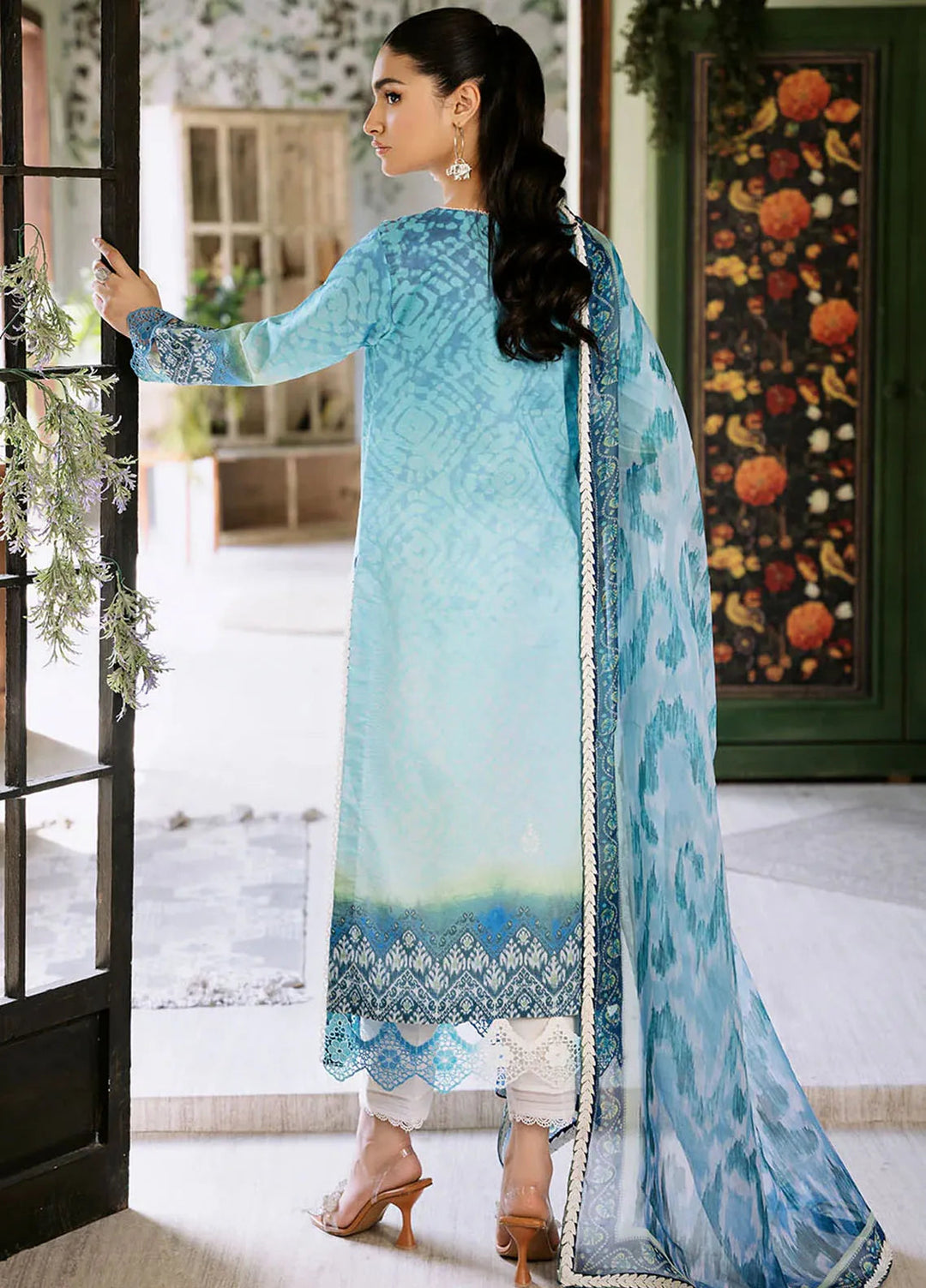 Flora by Roheenaz Printed Lawn Suit Unstitched 3 Piece RNZ24F RNP-01B Azure - Summer Collection