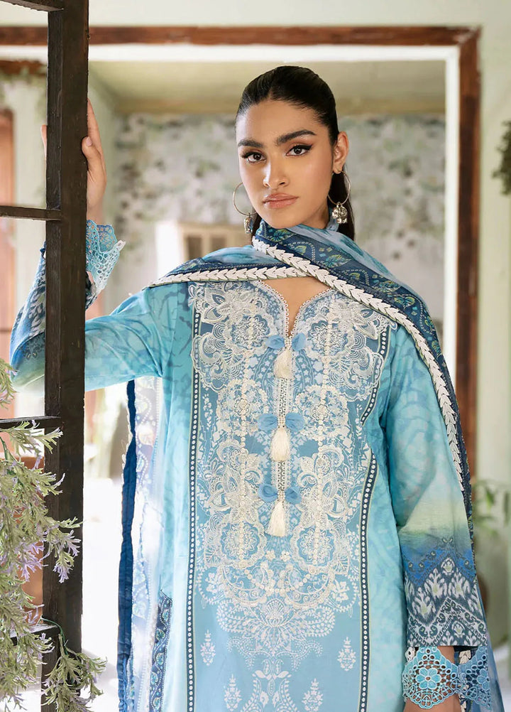 Flora by Roheenaz Printed Lawn Suit Unstitched 3 Piece RNZ24F RNP-01B Azure - Summer Collection