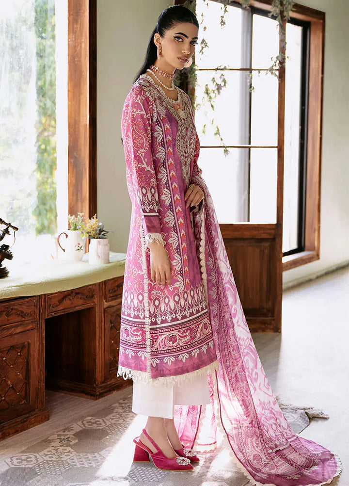 Flora by Roheenaz Printed Lawn Suit Unstitched 3 Piece RNZ24F RNP-02A Amaranth - Summer Collection