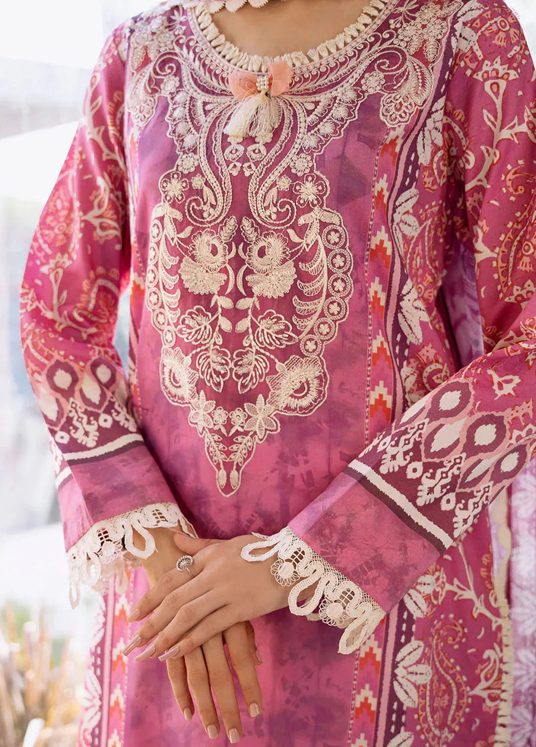 Flora by Roheenaz Printed Lawn Suit Unstitched 3 Piece RNZ24F RNP-02A Amaranth - Summer Collection