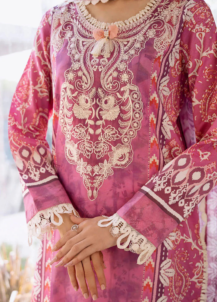 Flora by Roheenaz Printed Lawn Suit Unstitched 3 Piece RNZ24F RNP-02A Amaranth - Summer Collection