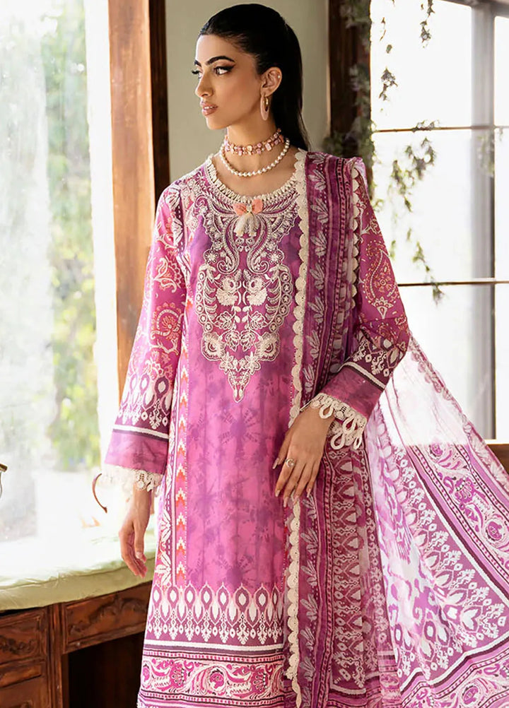 Flora by Roheenaz Printed Lawn Suit Unstitched 3 Piece RNZ24F RNP-02A Amaranth - Summer Collection