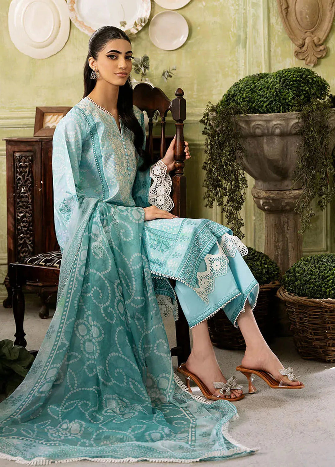 Flora by Roheenaz Printed Lawn Suit Unstitched 3 Piece RNZ24F RNP-03B Mirage - Summer Collection