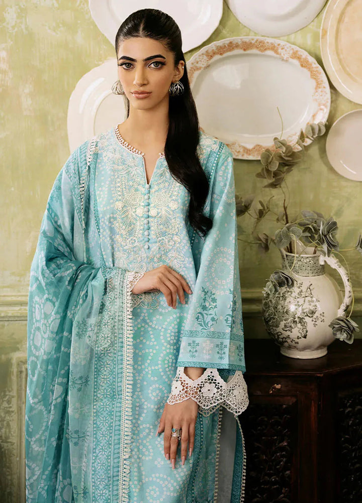 Flora by Roheenaz Printed Lawn Suit Unstitched 3 Piece RNZ24F RNP-03B Mirage - Summer Collection