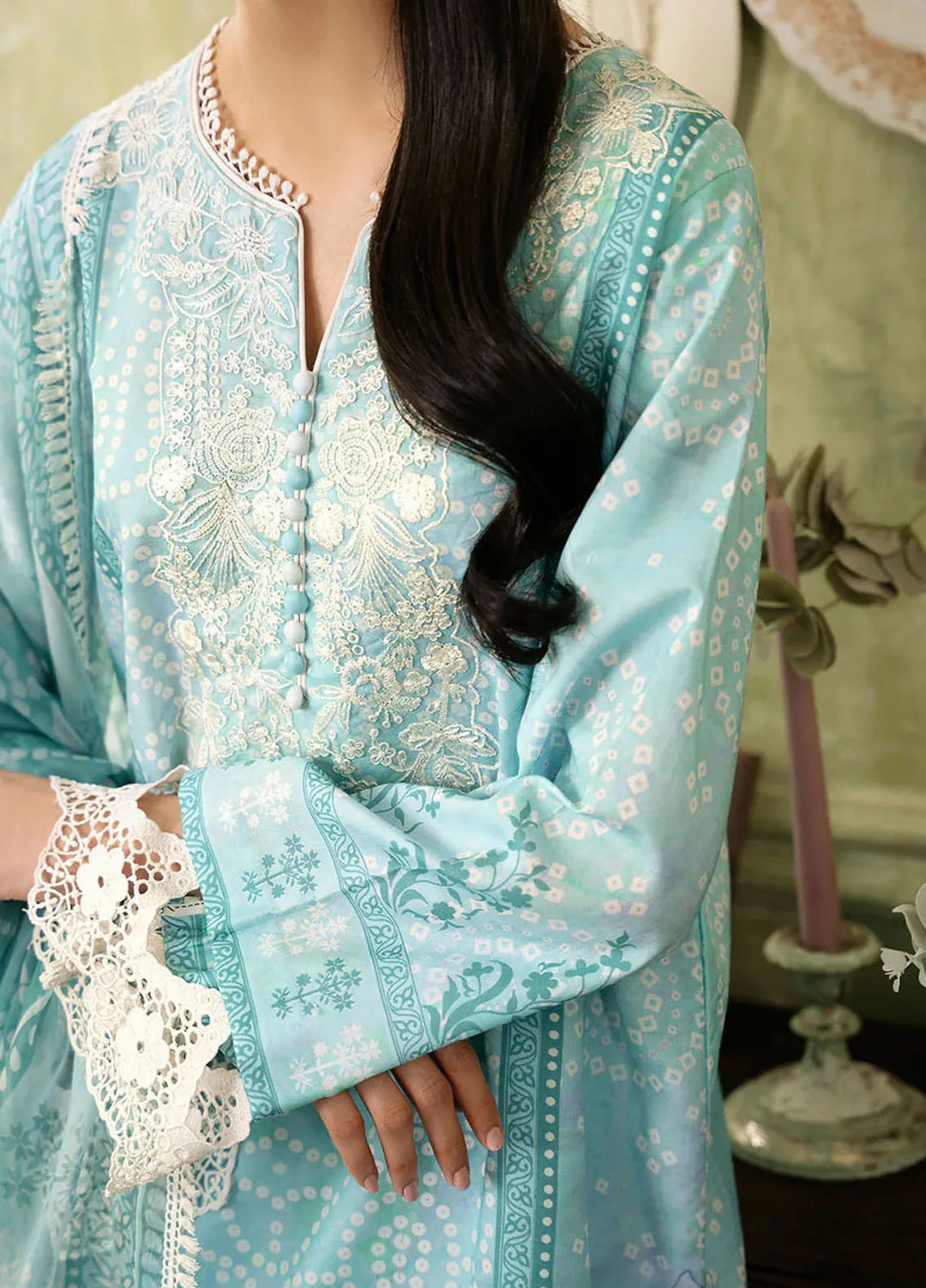 Flora by Roheenaz Printed Lawn Suit Unstitched 3 Piece RNZ24F RNP-03B Mirage - Summer Collection