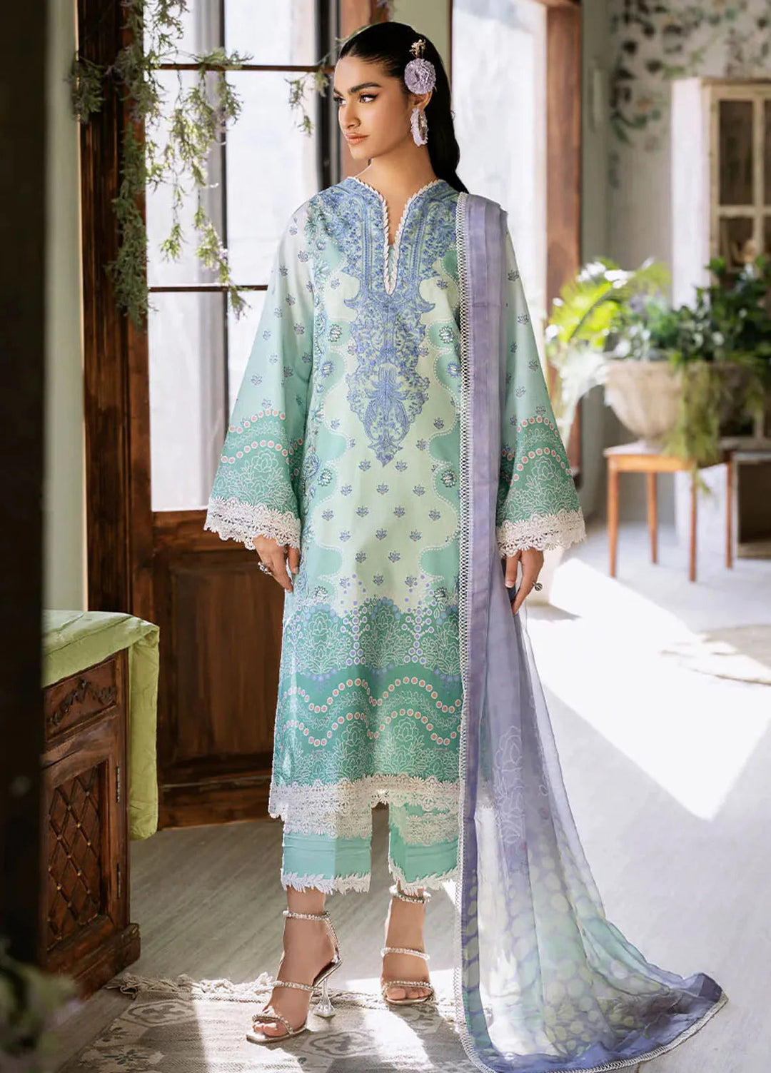 Flora by Roheenaz Printed Lawn Suit Unstitched 3 Piece RNZ24F RNP-04A Elysium - Summer Collection