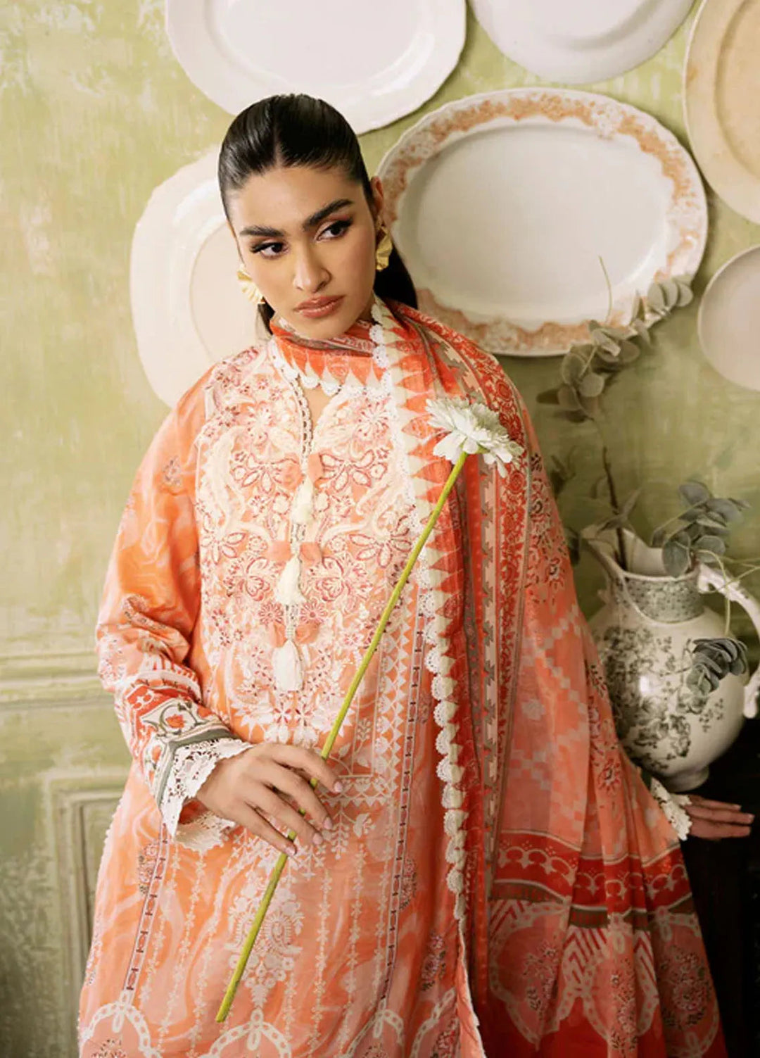 Flora by Roheenaz Printed Lawn Suit Unstitched 3 Piece RNZ24F RNP-07A Cascade - Summer Collection