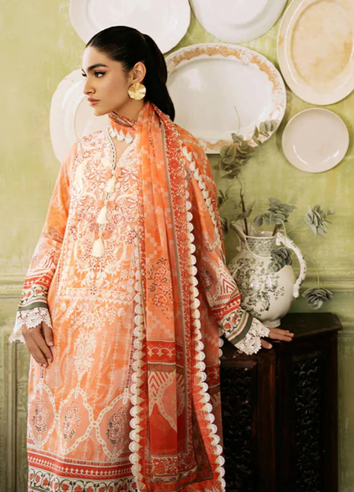 Flora by Roheenaz Printed Lawn Suit Unstitched 3 Piece RNZ24F RNP-07A Cascade - Summer Collection