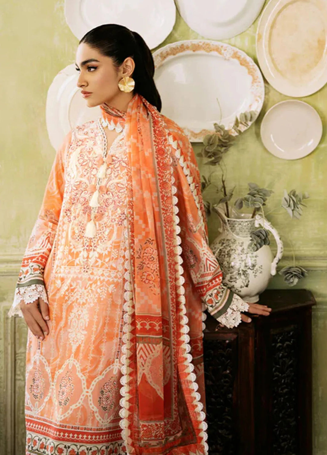 Flora by Roheenaz Printed Lawn Suit Unstitched 3 Piece RNZ24F RNP-07A Cascade - Summer Collection