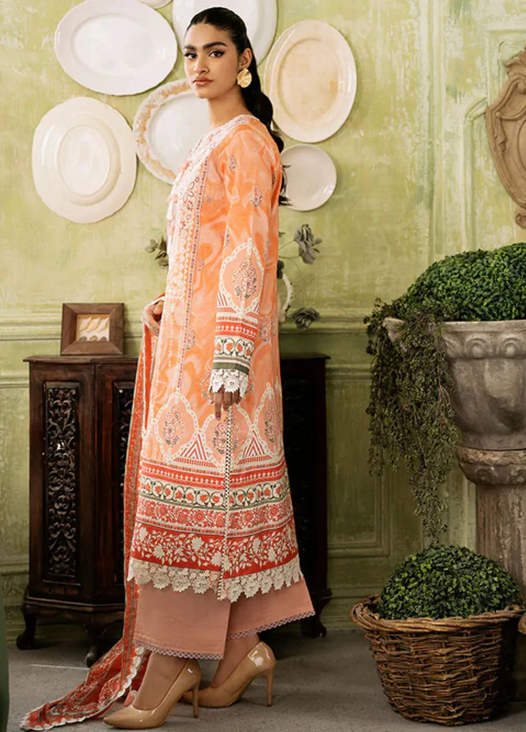 Flora by Roheenaz Printed Lawn Suit Unstitched 3 Piece RNZ24F RNP-07A Cascade - Summer Collection
