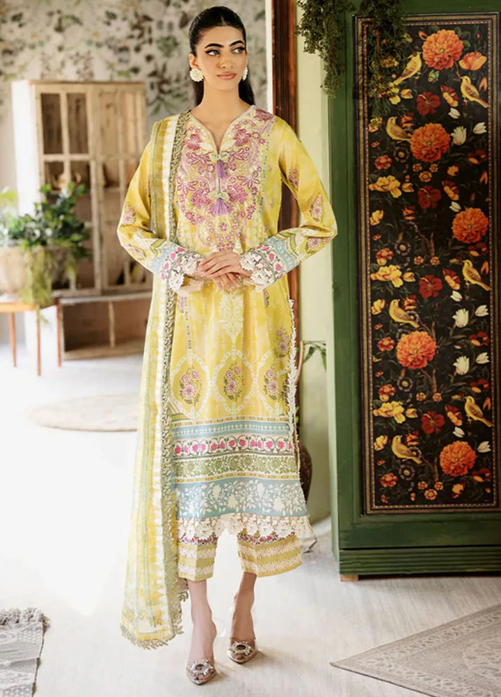 Flora by Roheenaz Printed Lawn Suit Unstitched 3 Piece RNZ24F RNP-07B Mystique - Summer Collection