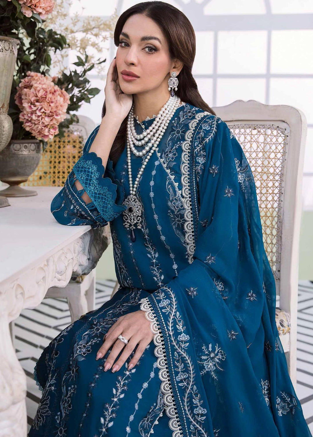 Floraison By Seran Embroidered Chiffon Suits Unstitched 3 Piece SRN23F 02 Oceane - Luxury Festive Collection