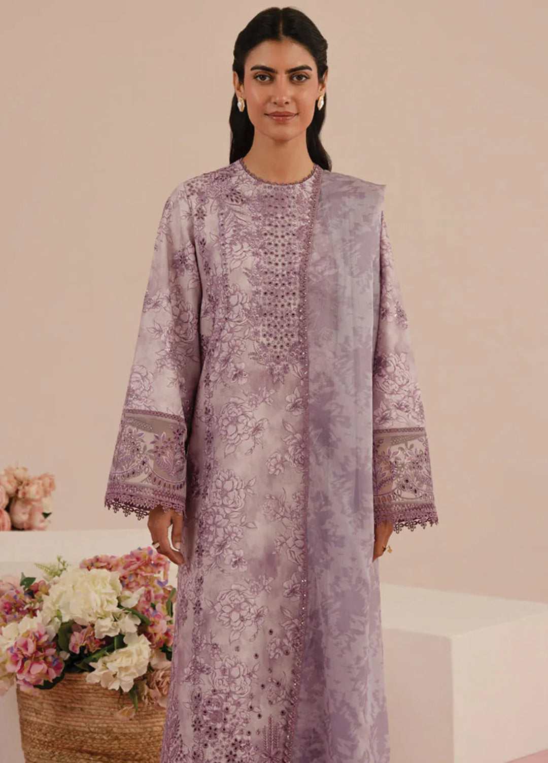 Floral Charm by Afrozeh Embroidered Lawn Suits Unstitched 3 Piece AF25FC D-10 Bellerose - Summer Collection