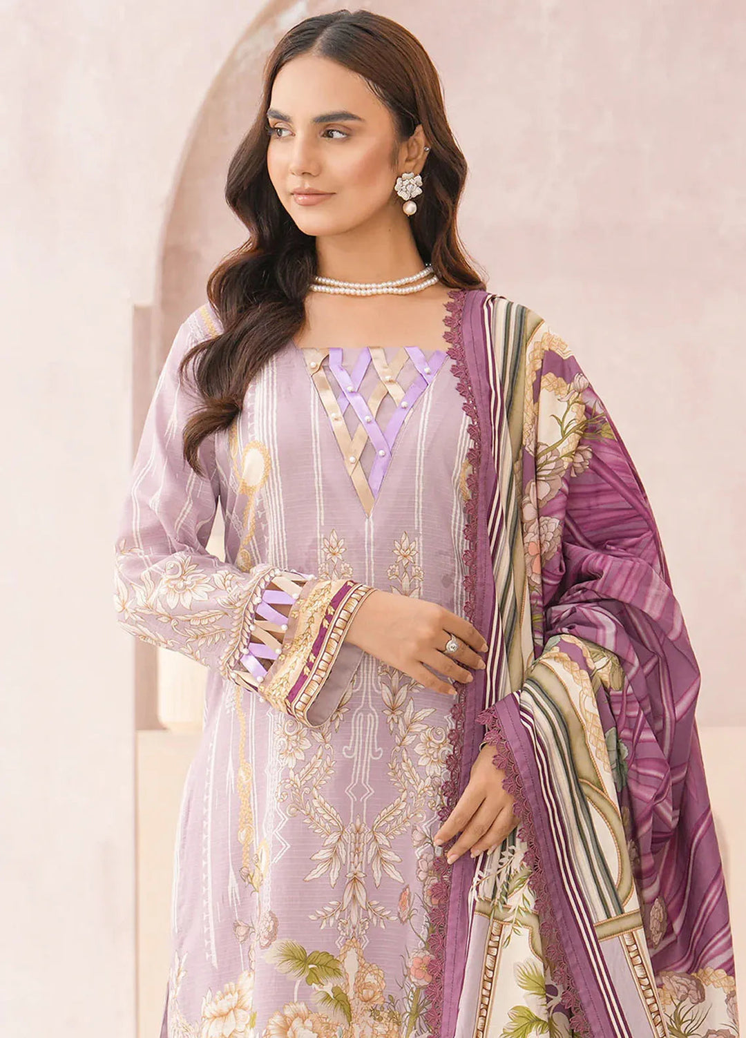 Floral Serenade By Meerak Printed Lawn Suit Unstitched 3 Piece MRK24F Lily Glow - Summer Collection