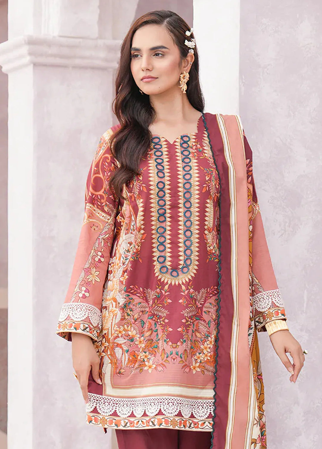 Floral Serenade By Meerak Printed Lawn Suit Unstitched 3 Piece MRK24F Rosebud - Summer Collection