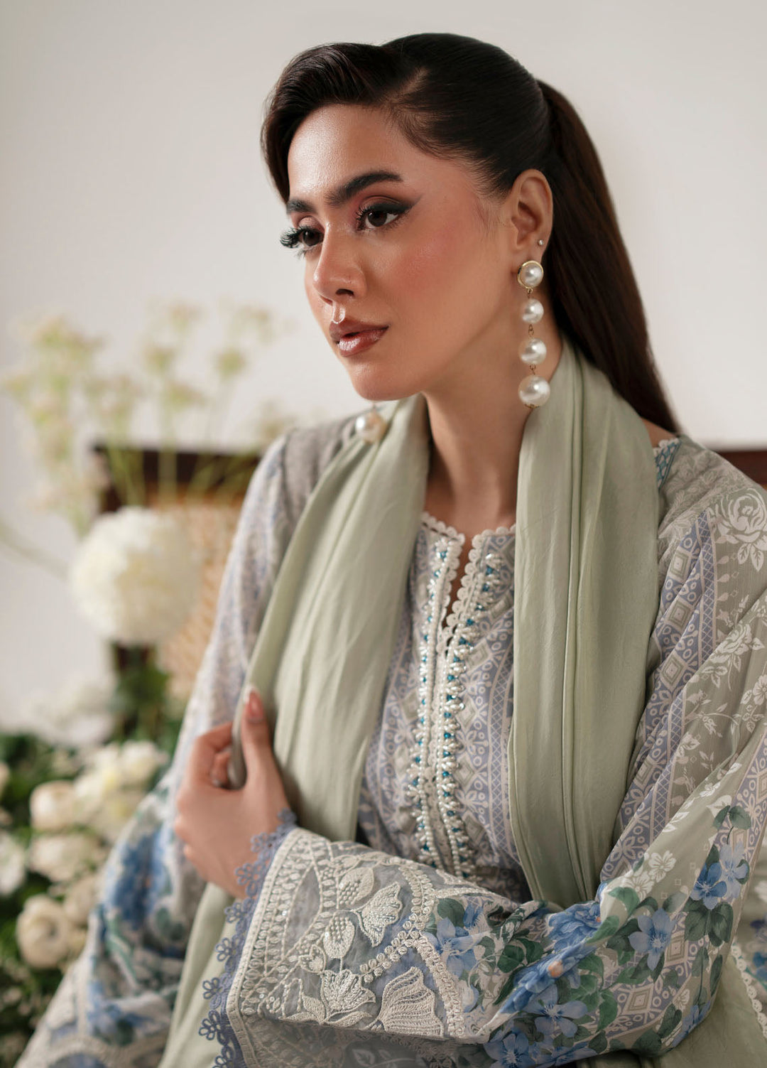 Floral Whimsy by Mehak Yaqoob Pret Embroidered Raw Silk 3 Piece Suit Bluebell