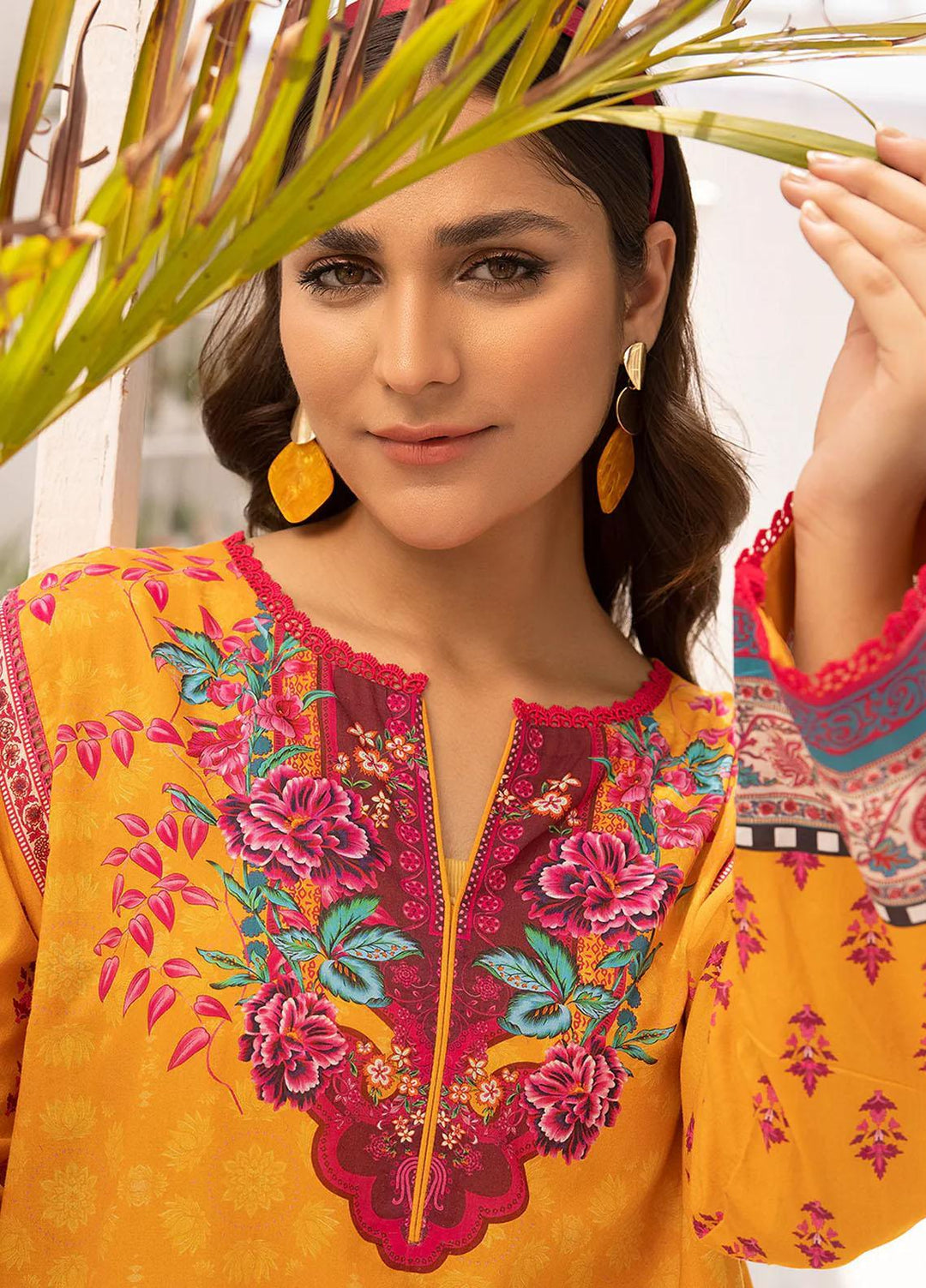 Florance By Meerak Printed Lawn Suits Unstitched Kurties MRK23F Pumpkin - Summer Collection