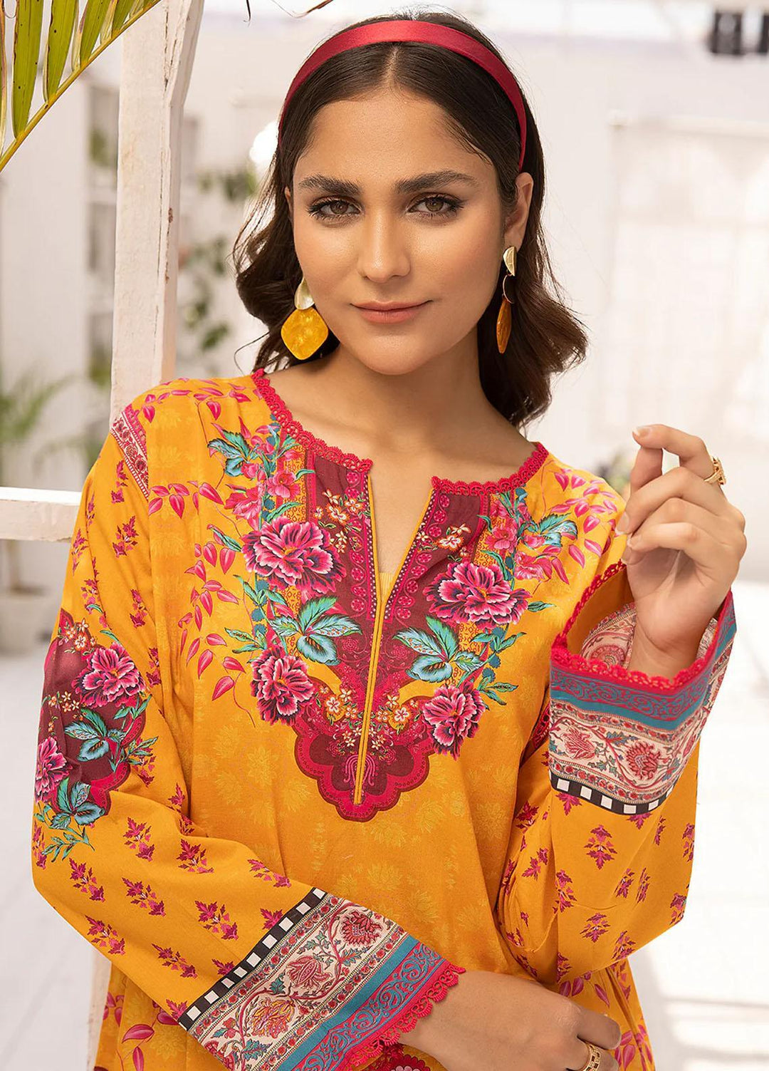 Florance By Meerak Printed Lawn Suits Unstitched Kurties MRK23F Pumpkin - Summer Collection