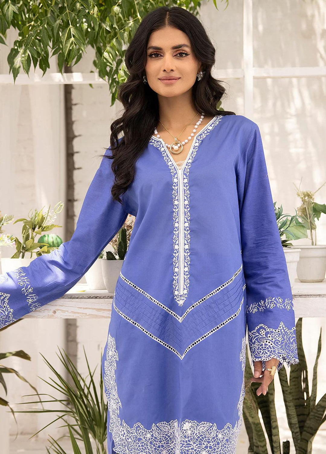 Florance By Meerak Embroidered Lawn Suits Unstitched Kurties MRK23F Tanzanite - Summer Collection