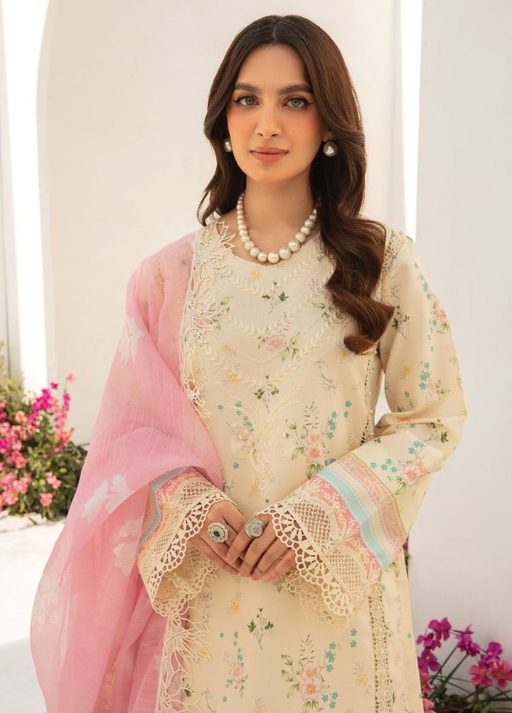 Florance By Rang Rasiya Embroidered Lawn Suits Unstitched 3 Piece RR24F D1 Ivory - Premium Collection